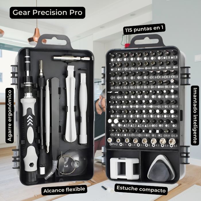 Gear Precision Pro: Kit Destornilladores de Precisión Multiuso 115 en 1